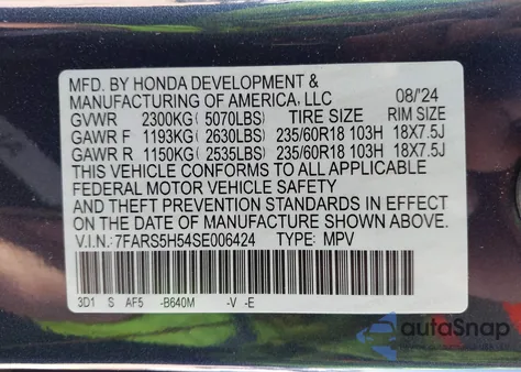 2025 Honda Cr-V Sport from USA, damaged, VIN 7FARS5H54SE006424